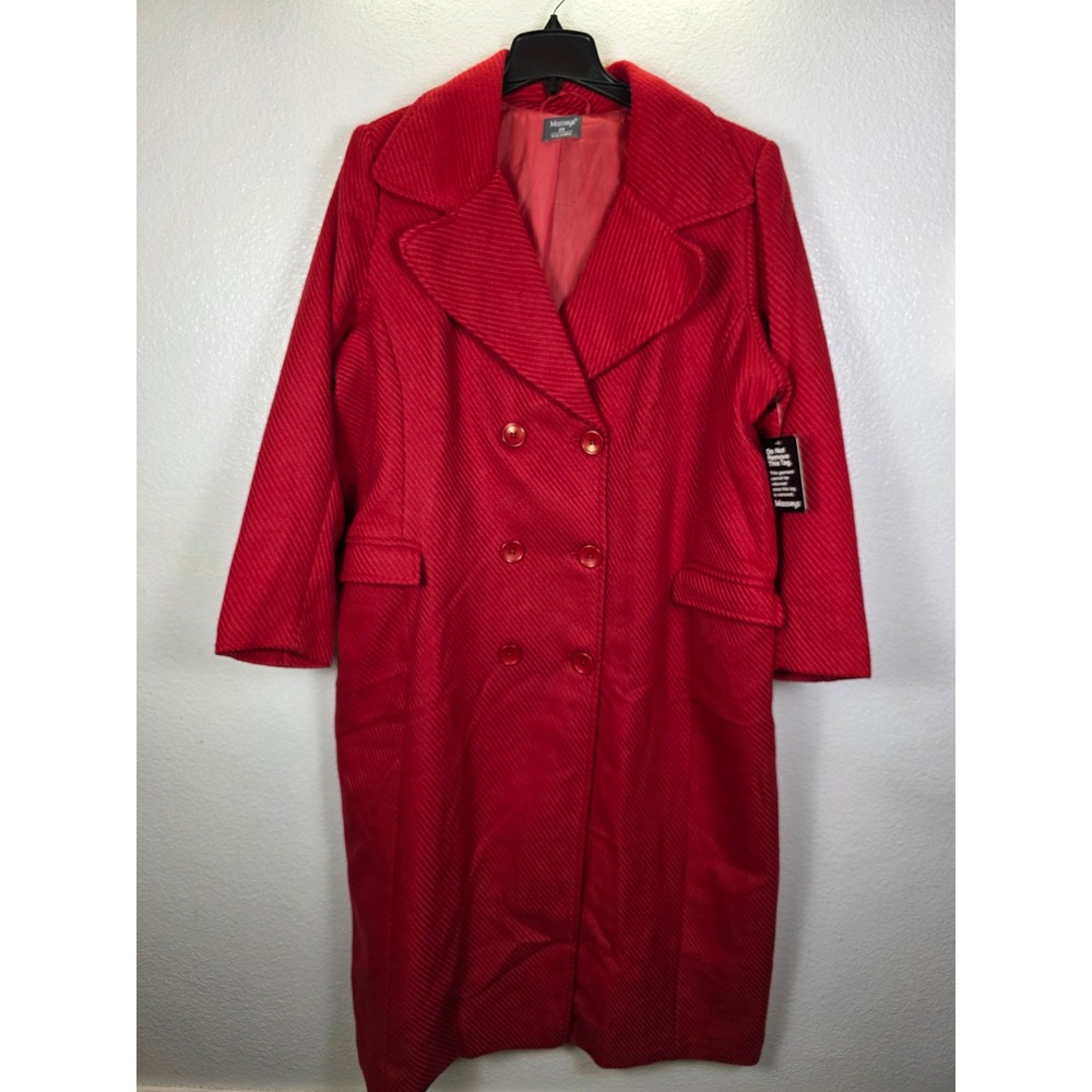Masseys Womens 2X Red Herringbone Double Breasted Long Trench Coat Jacket